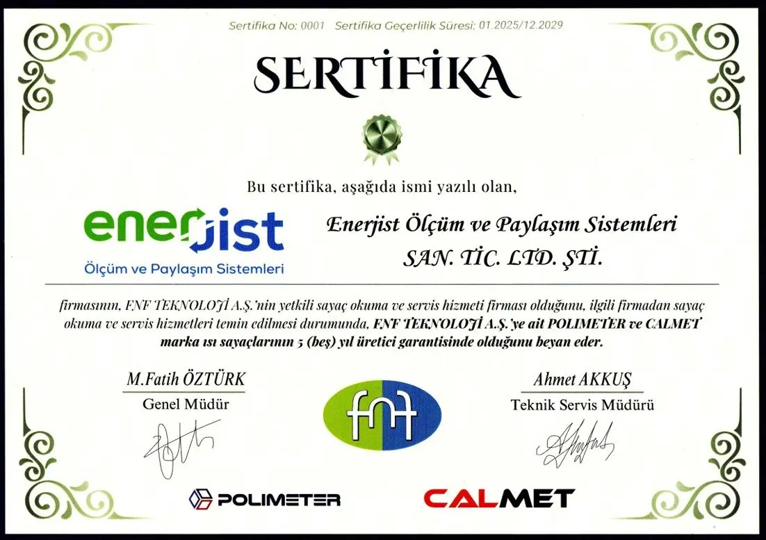 FNF Teknoloji Calmet Polimeter Yetkili Servis Sertifikası